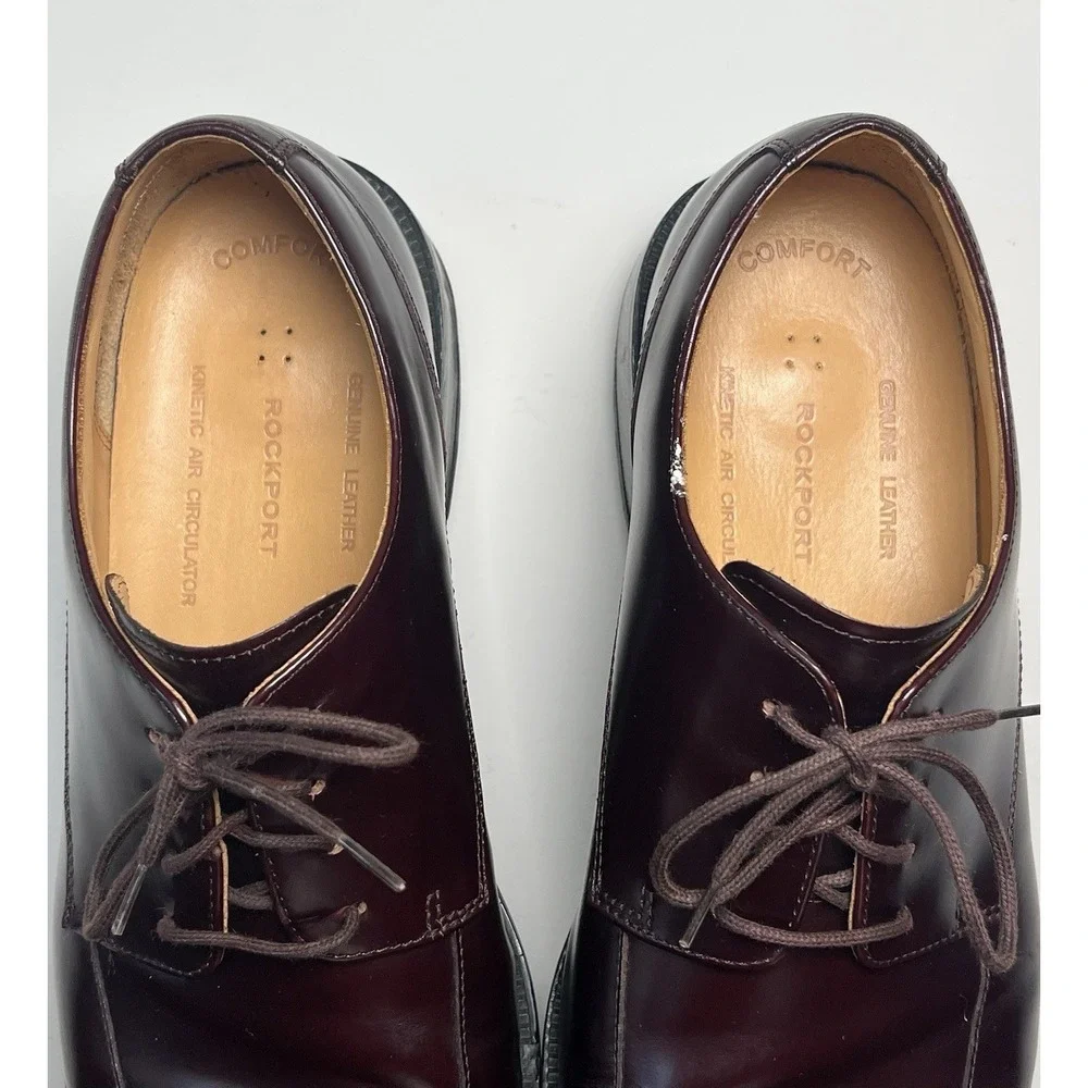 Rockport Mens APM1235E Burgundy Leather Square Toe Oxford Dress Shoes 11 Wide